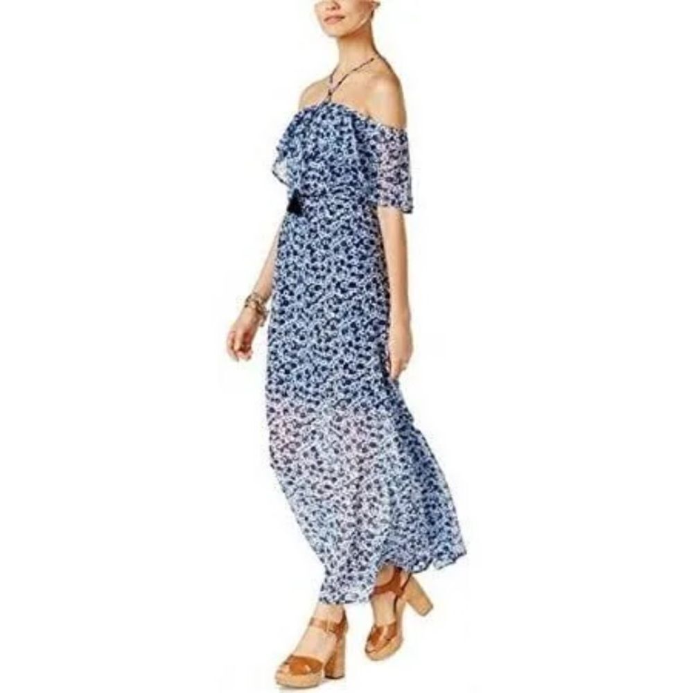 MICHAEL Michael Kors Blue and White Floral Off-Shoulder Maxi Dress